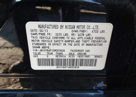 2013 Infiniti G37 Journey from USA, damaged, VIN JN1CV6AP1DM303626